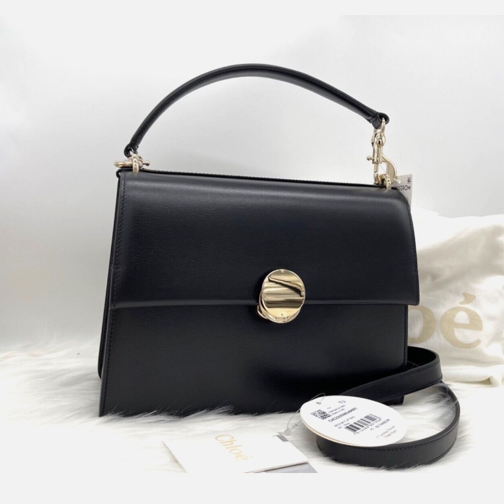 Chloe Penelope Box Leather Top Handle Shoulder Bag In Black